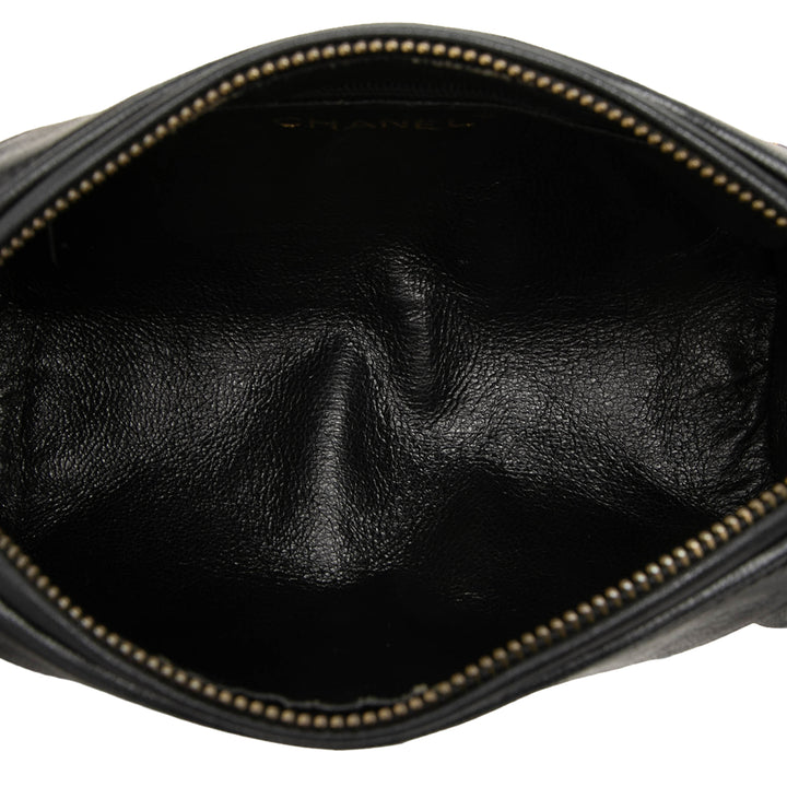Matelassé Pompon Barrel Sac Cuir d'agneau Noir
