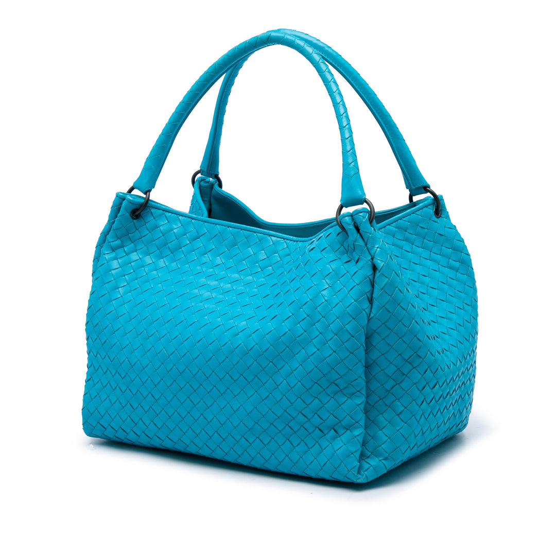 Bottega Veneta Cabas Intrecciato Parachute nappa Bleu – vue 2 – GABY PARIS