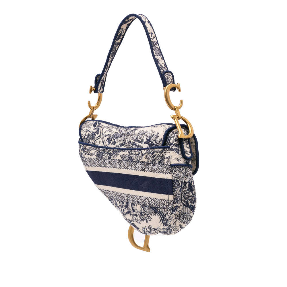 Canvas Embroidered Toile de Jouy Saddle Bag Blue - Gaby Paris