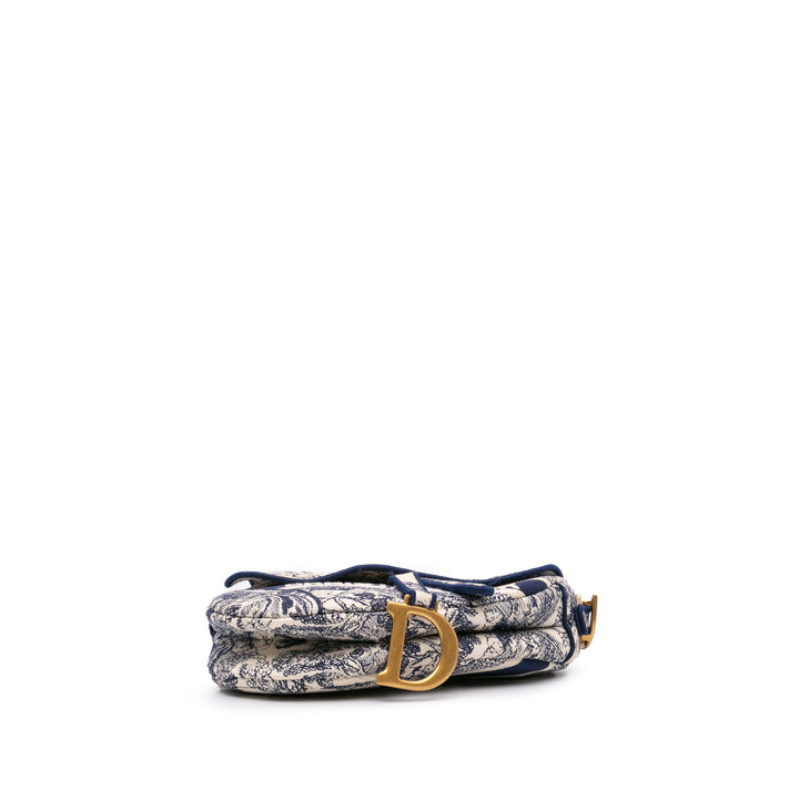 Canvas Embroidered Toile de Jouy Saddle Bag Blue - Gaby Paris