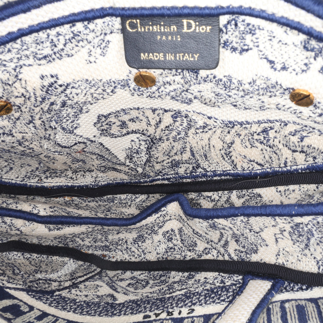 Canvas Embroidered Toile de Jouy Saddle Bag Blue - Gaby Paris