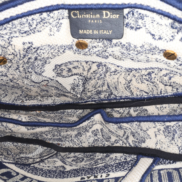 Canvas Embroidered Toile de Jouy Saddle Bag Blue - Gaby Paris
