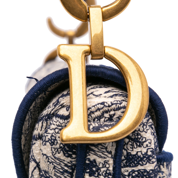 Canvas Embroidered Toile de Jouy Saddle Bag Blue - Gaby Paris