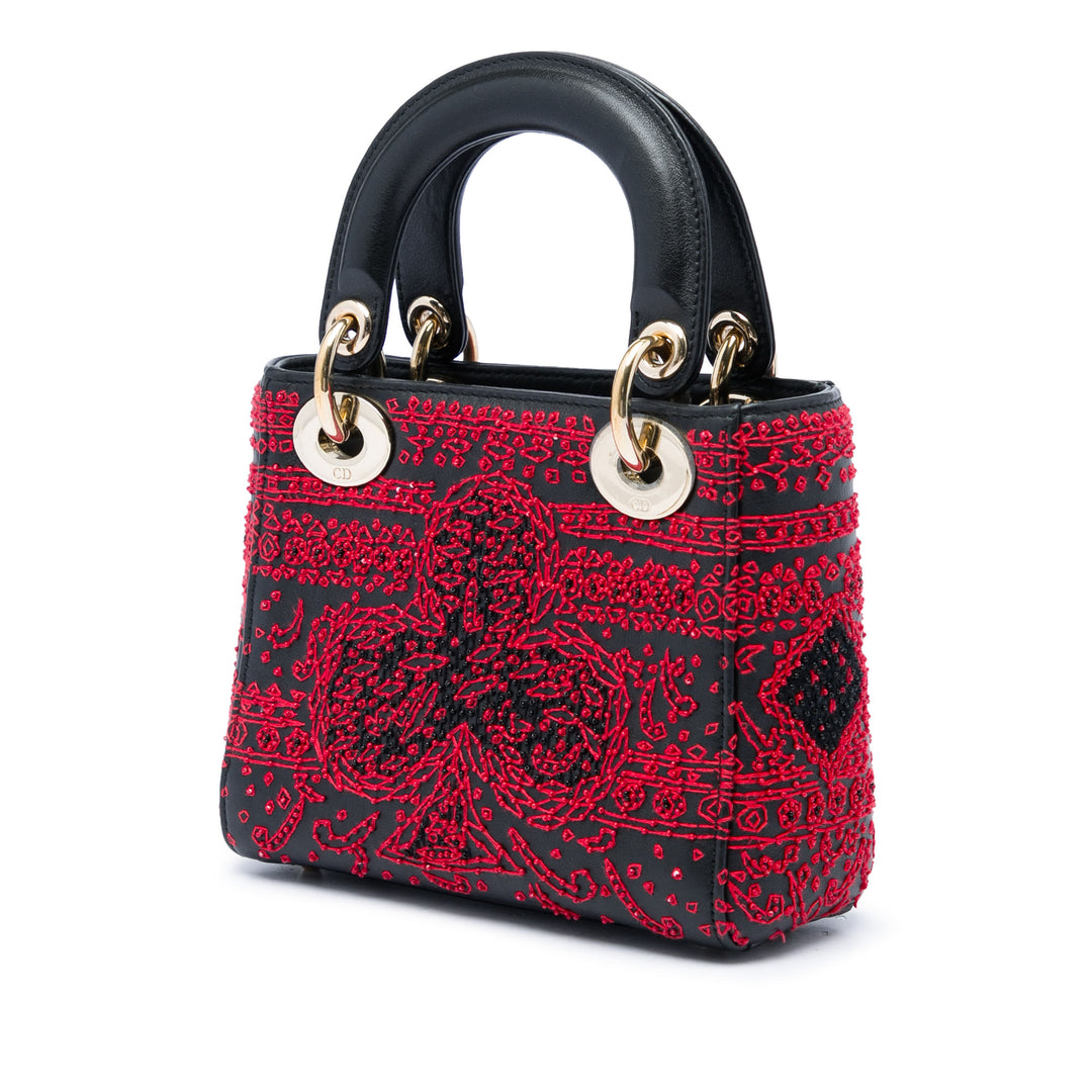 Dior brodé Heart Playing Cards Lady Dior Mini Cuir de veau lisse Noir – vue 2 – GABY PARIS