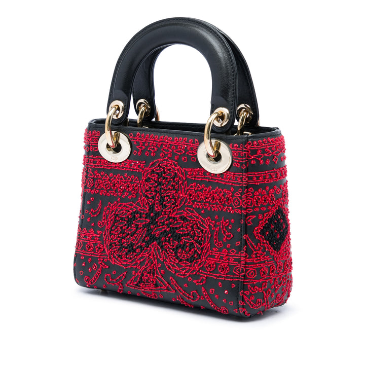 Dior brodé Heart Playing Cards Lady Dior Mini Cuir de veau lisse Noir – vue 2 – GABY PARIS
