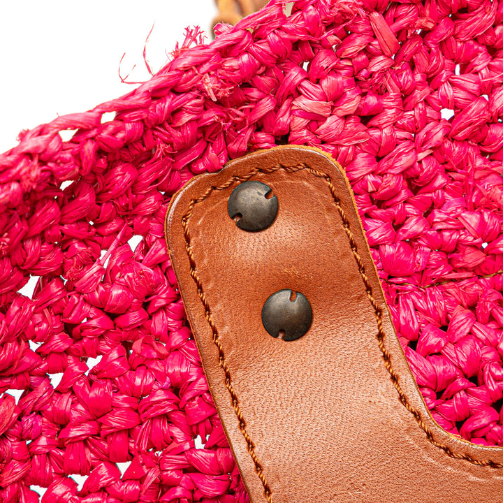 Small Raffia Motocross Basket Tote Pink - Gaby Paris
