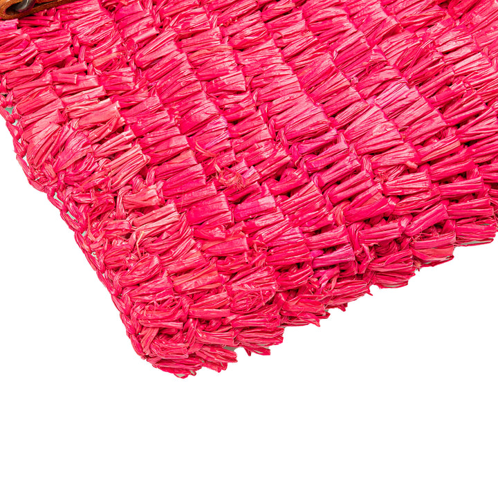 Small Raffia Motocross Panier Basket Tote Pink - Gaby Paris