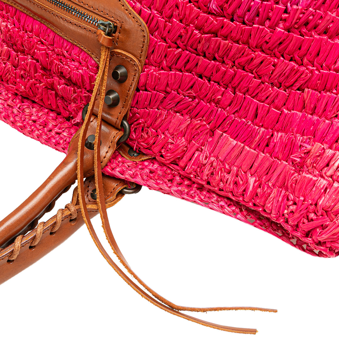 Small Raffia Motocross Basket Tote Pink - Gaby Paris