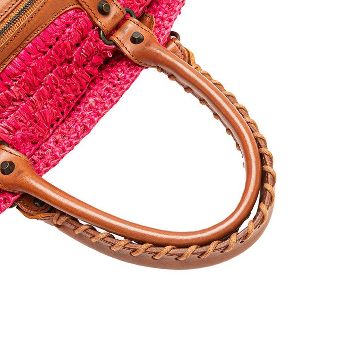 Small Raffia Motocross Basket Tote Pink - Gaby Paris