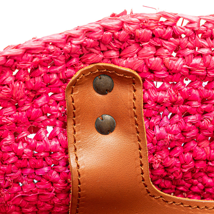 Small Raffia Motocross Basket Tote Pink - Gaby Paris