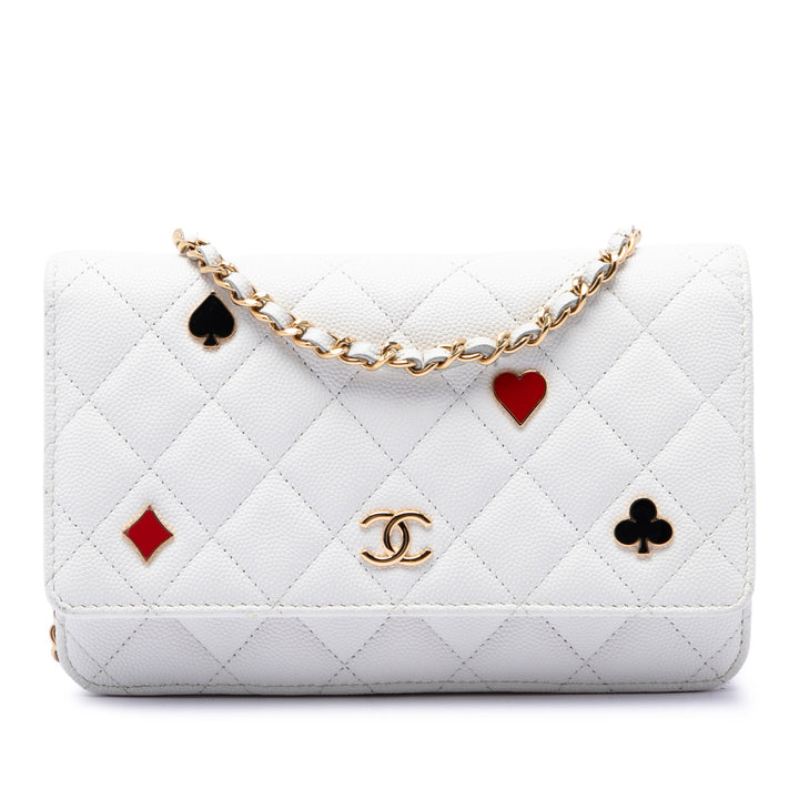 CC Matelassé Coco Casino Wallet on Chain Cuir caviar Blanc