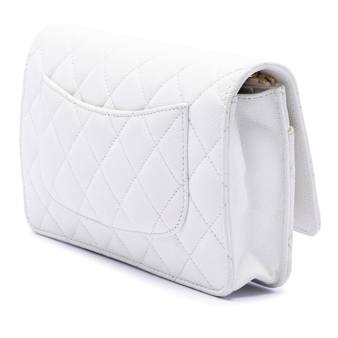 CC Matelassé Coco Casino Wallet on Chain Cuir caviar Blanc