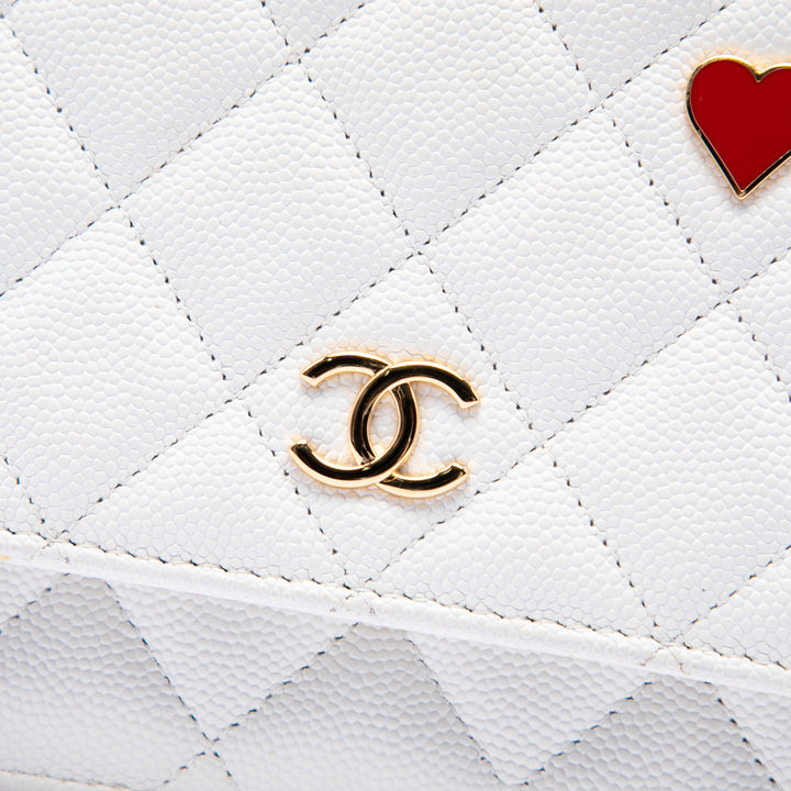 CC Matelassé Coco Casino Wallet on Chain Cuir caviar Blanc