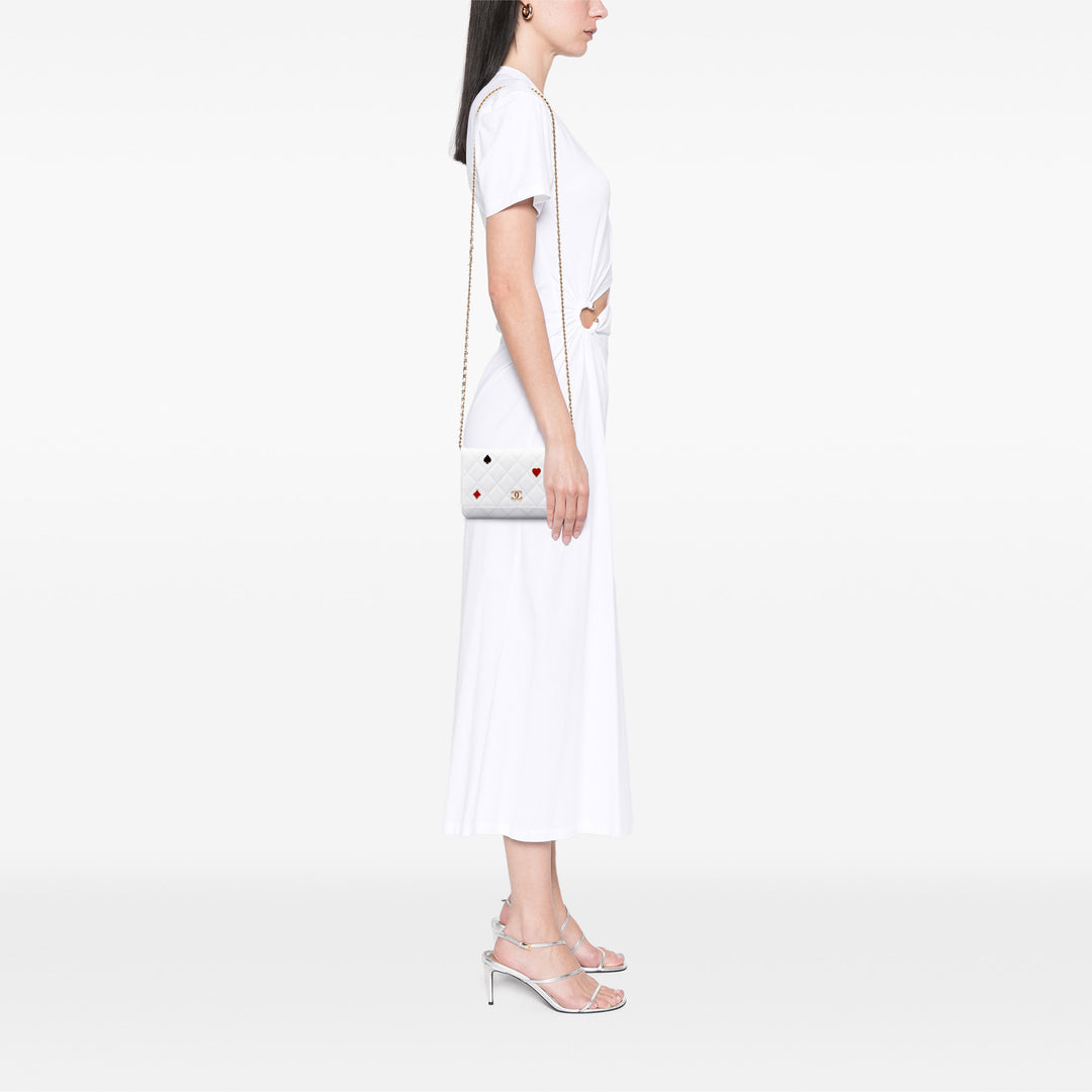 CC Matelassé Coco Casino Wallet on Chain Cuir caviar Blanc