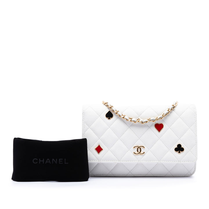 CC Matelassé Coco Casino Wallet on Chain Cuir caviar Blanc