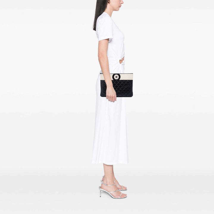 Chanel Pochette CC Bicolore Matelassé Moyen Cuir d'agneau Noir – vue 6 – GABY PARIS