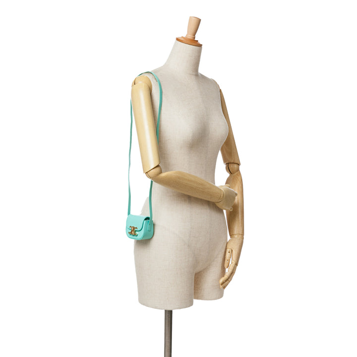 Leather Triomphe AirPods Case with Strap Blue - Gaby Paris