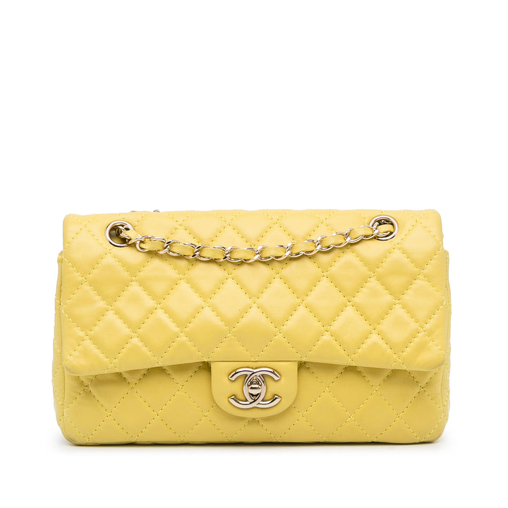 Medium Classic Double Stitch Calfskin Double Flap Yellow - Gaby Paris