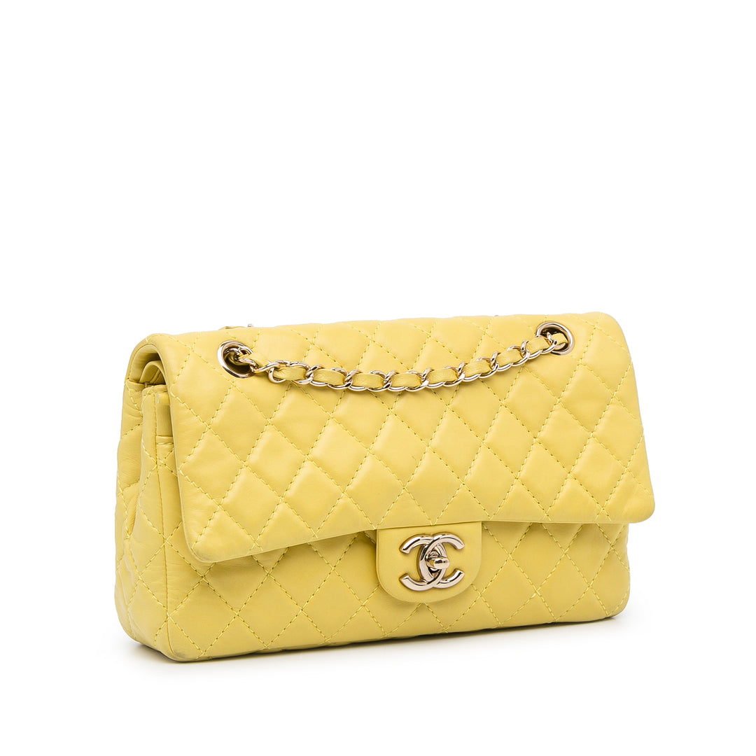 Medium Classic Double Stitch Calfskin Double Flap Yellow - Gaby Paris