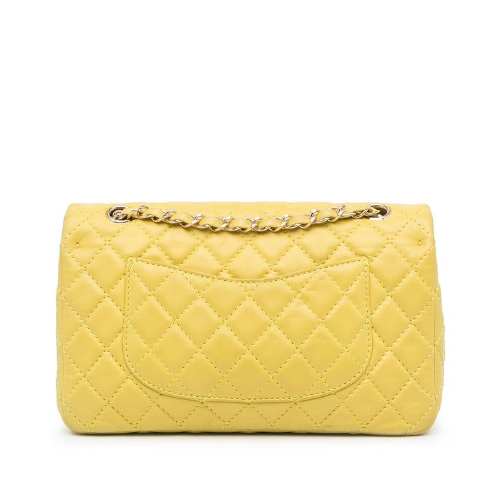 Medium Classic Double Stitch Calfskin Double Flap Yellow - Gaby Paris