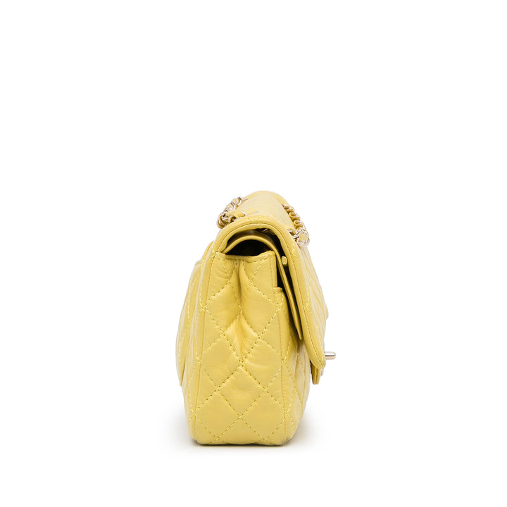 Medium Classic Double Stitch Calfskin Double Flap Yellow - Gaby Paris