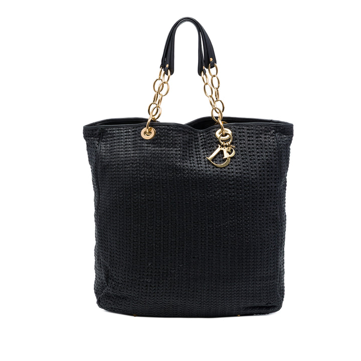 Dior Tissé Lady Dior Souple Cabas Grand Cuir d'agneau Noir – vue principale – GABY PARIS