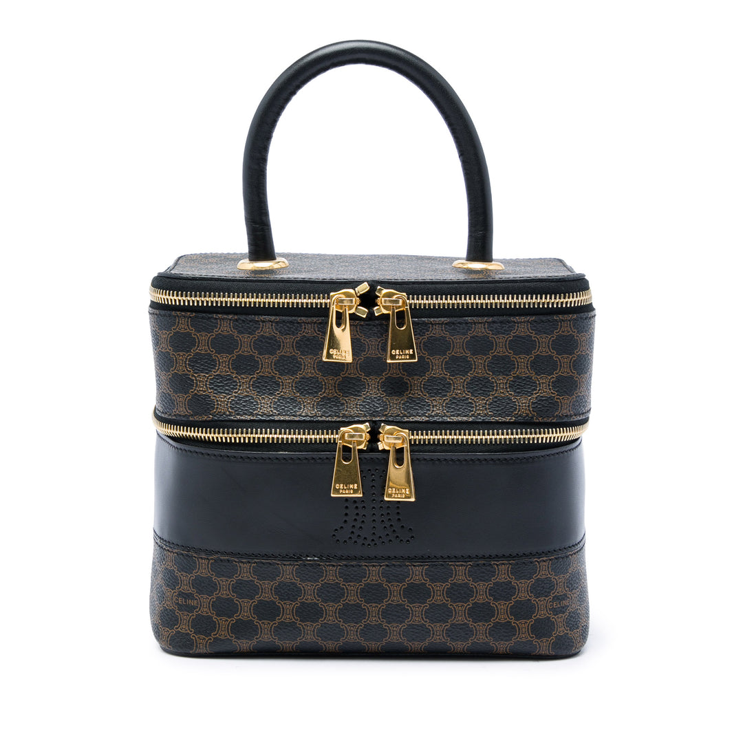 Celine Macadam Double Zippé Vanity Toile enduite Marron – vue principale – GABY PARIS