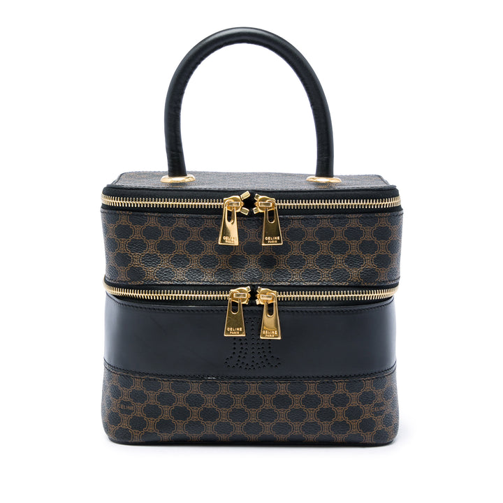 Celine Macadam Double Zippé Vanity Toile enduite Marron – vue principale – GABY PARIS