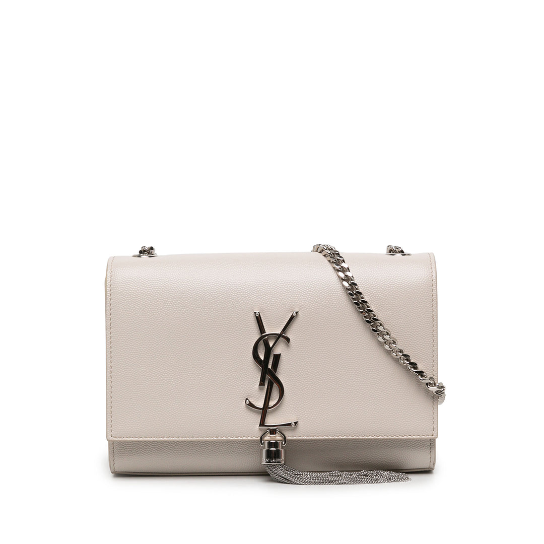 Saint Laurent Sac bandoulière Grain de Poudre Kate Pompon Monogram Petit Blanc – vue principale – GABY PARIS
