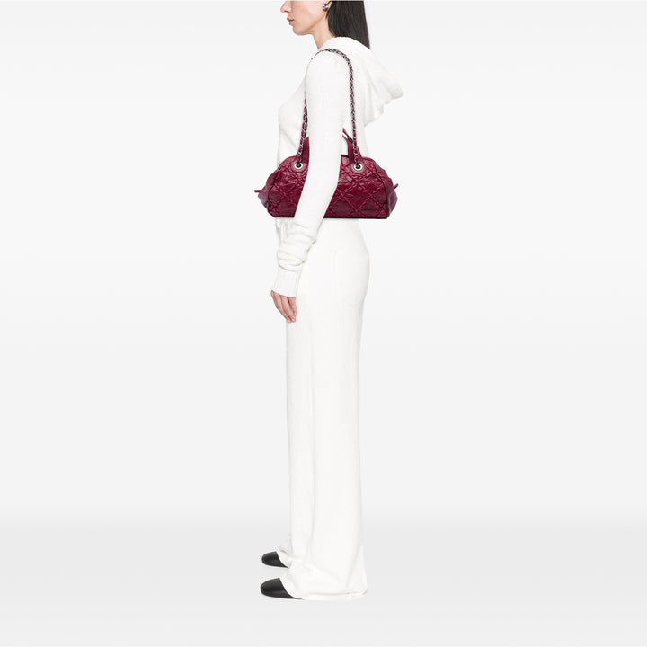 Chanel CC Matelassé froissé Ultra Stitch Sac bowling Cuir de veau Rouge – vue 5 – GABY PARIS