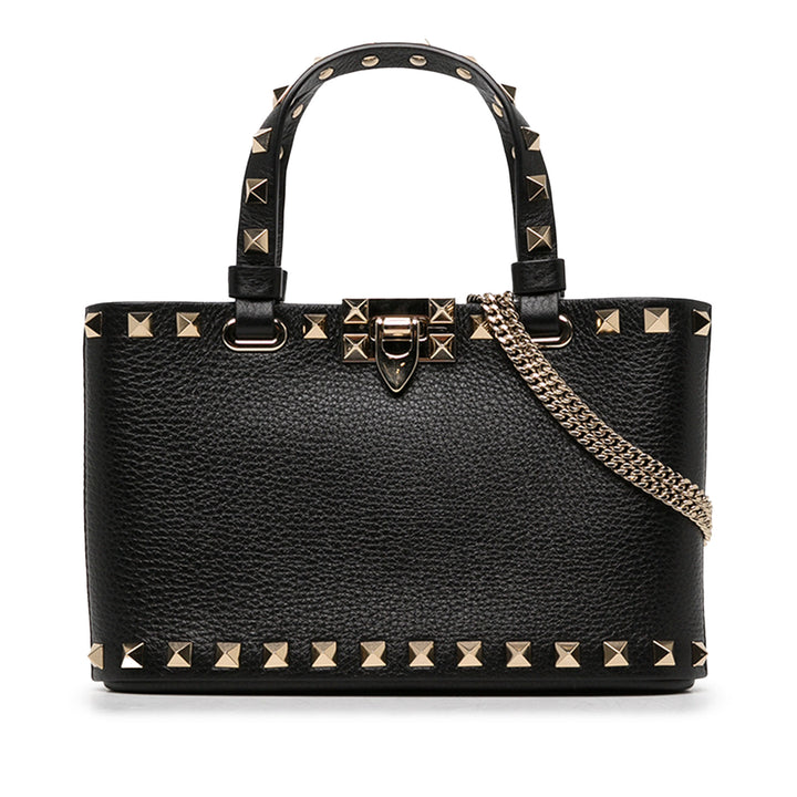 Valentino Cabas Grainy Rockstud Mini Cuir de veau Noir – vue principale – GABY PARIS