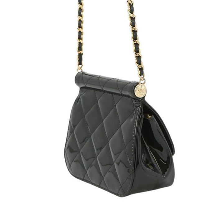 Chanel CC Quilted Cuir verni Frame Flap Pochette with Chain Noir – GABY PARIS Authentique