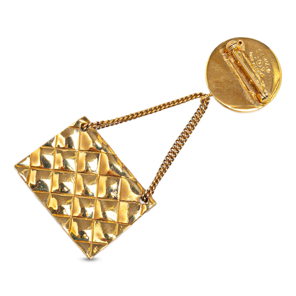 Gold Plated CC Quilted Flap Bag Brooch Gold - Gaby Paris