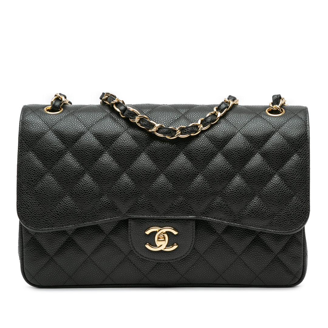 Jumbo Classic Caviar Double Flap Black - Gaby Paris