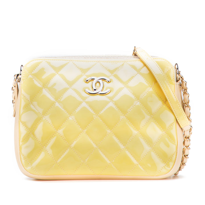 Chanel Matelassé Cuir verni Chain Double Zip Sac porté croisé