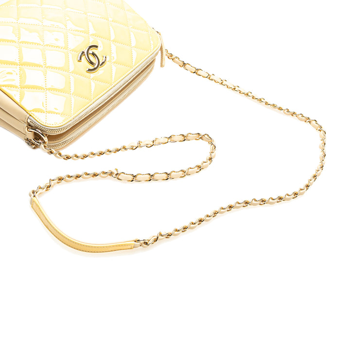 Chanel Matelassé Cuir verni Chain Double Zip Sac porté croisé