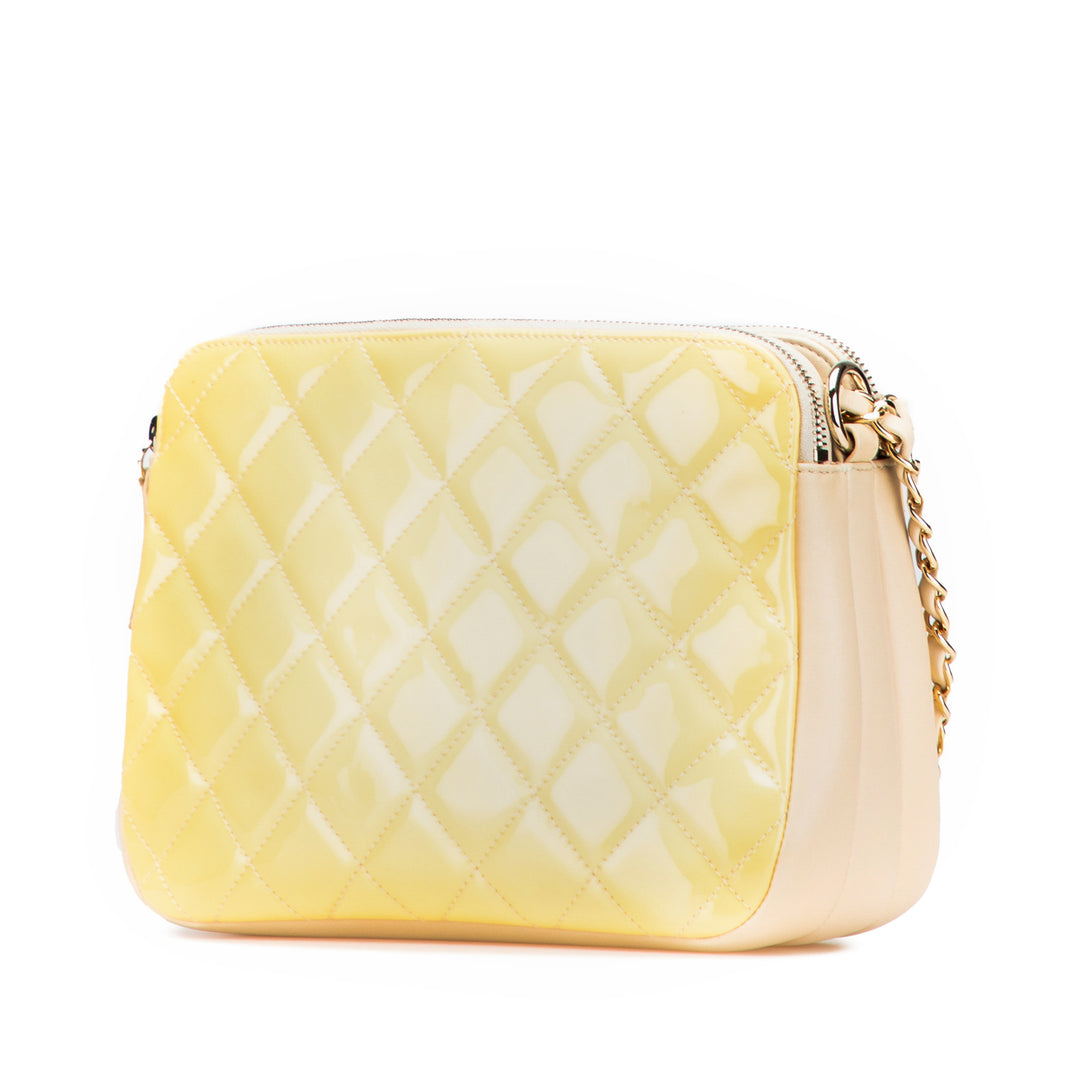 Chanel Matelassé Cuir verni Chain Double Zip Sac porté croisé