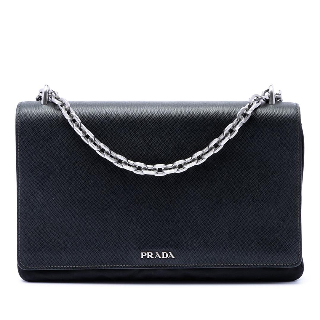 Prada Saffiano Lux et Tessuto Chain Sac porté croisé