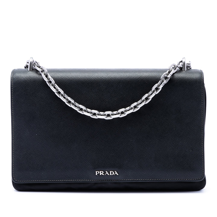 Prada Saffiano Lux et Tessuto Chain Sac porté croisé