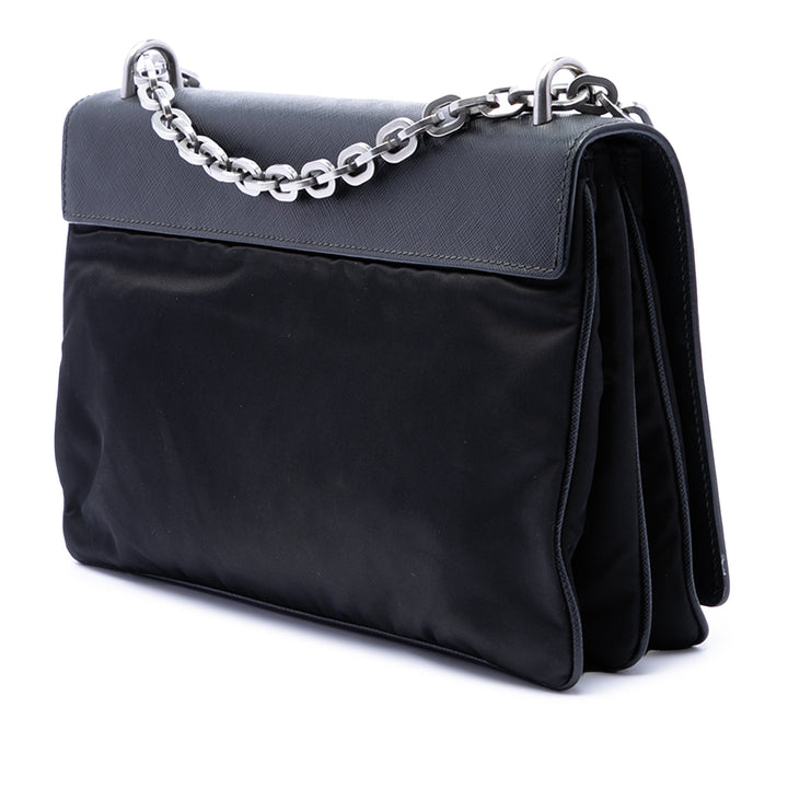 Prada Saffiano Lux et Tessuto Chain Sac porté croisé