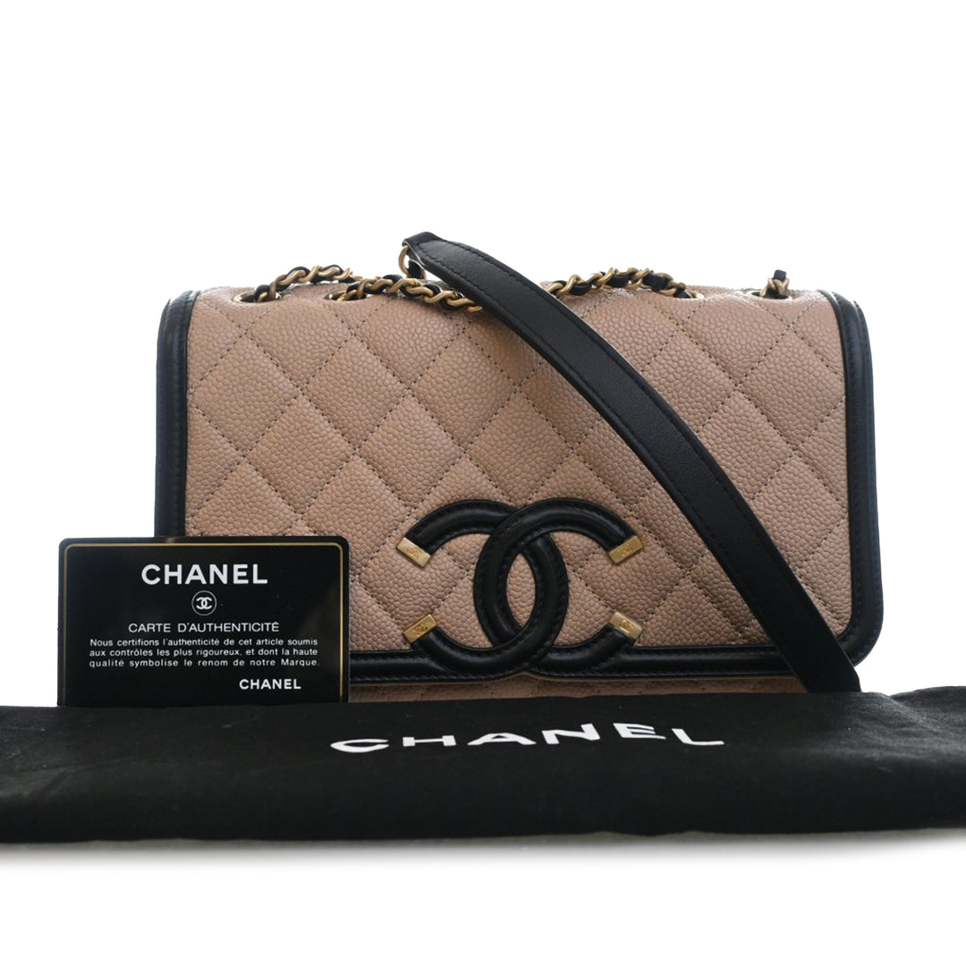 Chanel Small Bicolor Caviar CC Filigree à rabat