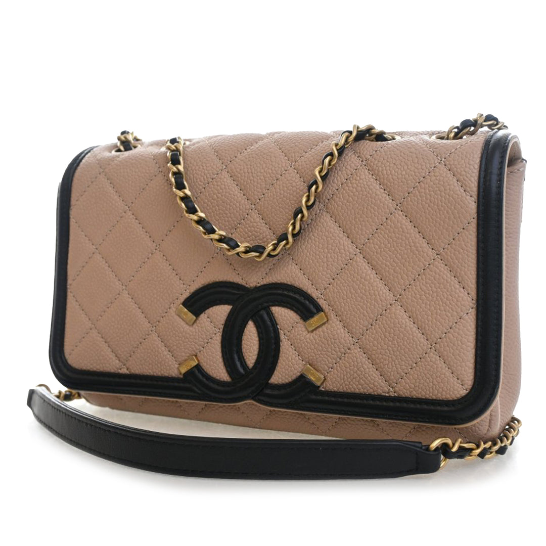 Chanel Small Bicolor Caviar CC Filigree à rabat