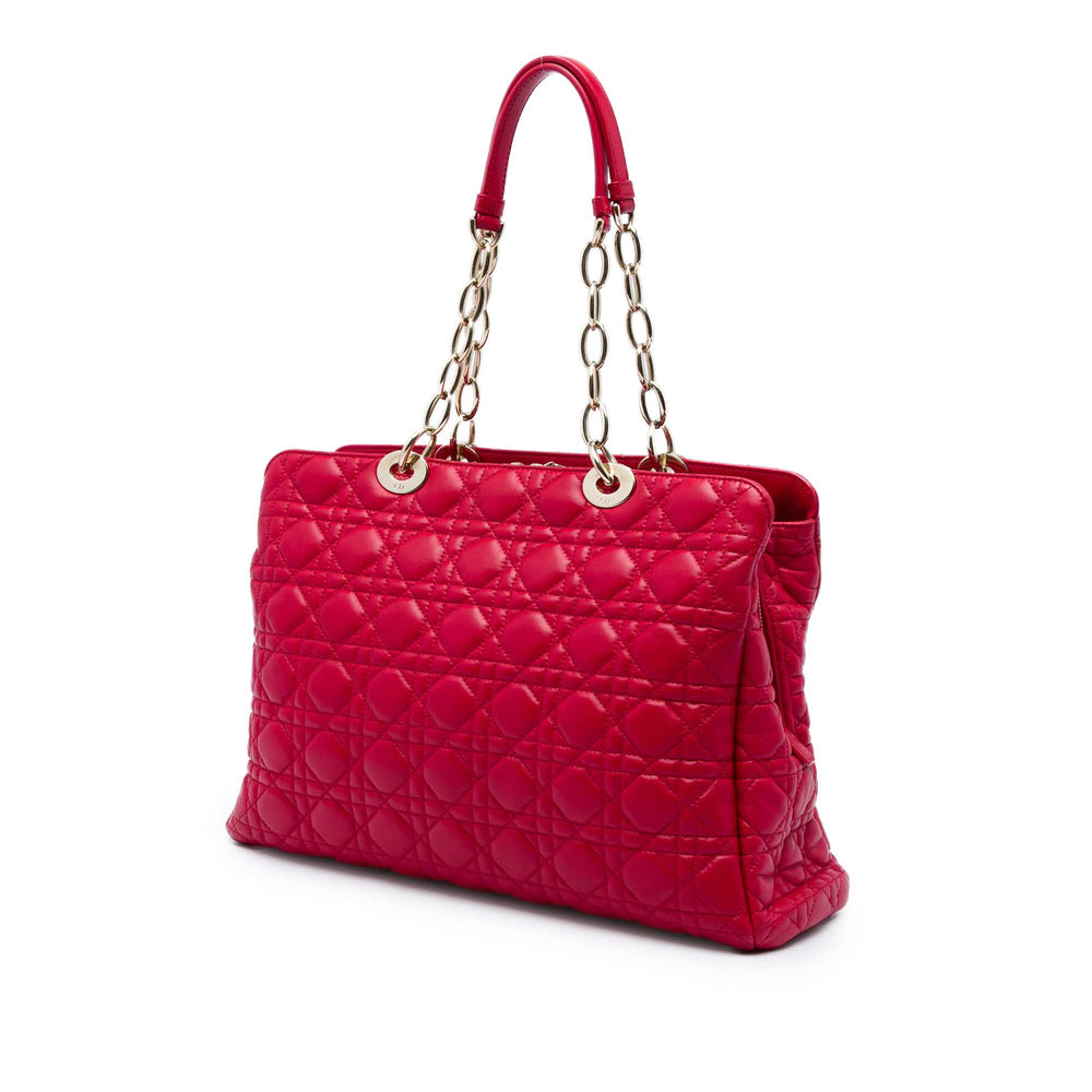 Dior Cannage Souple Zippé Lady Dior Cabas Grand Cuir d'agneau Rouge – vue 2 – GABY PARIS