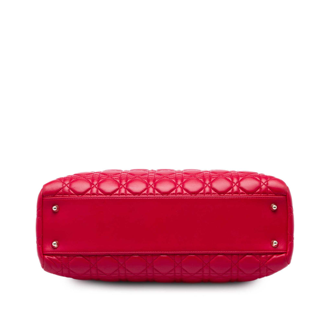 Dior Cannage Souple Zippé Lady Dior Cabas Grand Cuir d'agneau Rouge – vue 3 – GABY PARIS