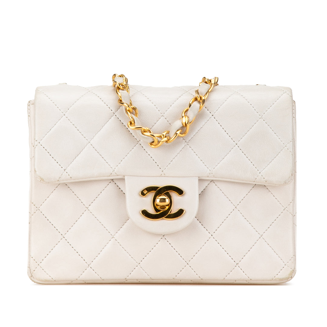 Mini Square Classic Lambskin Single Flap White - Gaby Paris