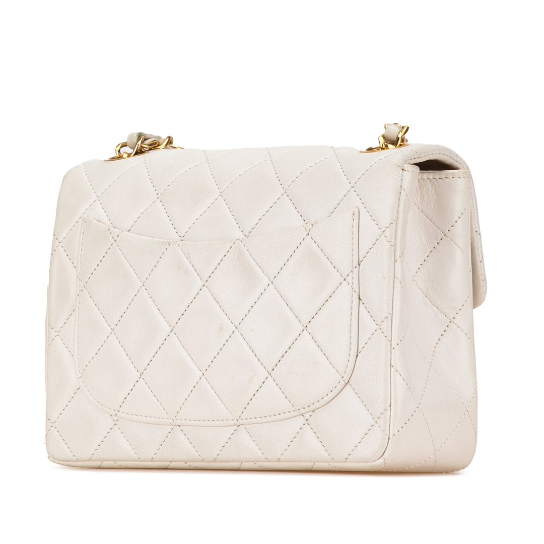 Mini Square Classic Lambskin Single Flap White - Gaby Paris