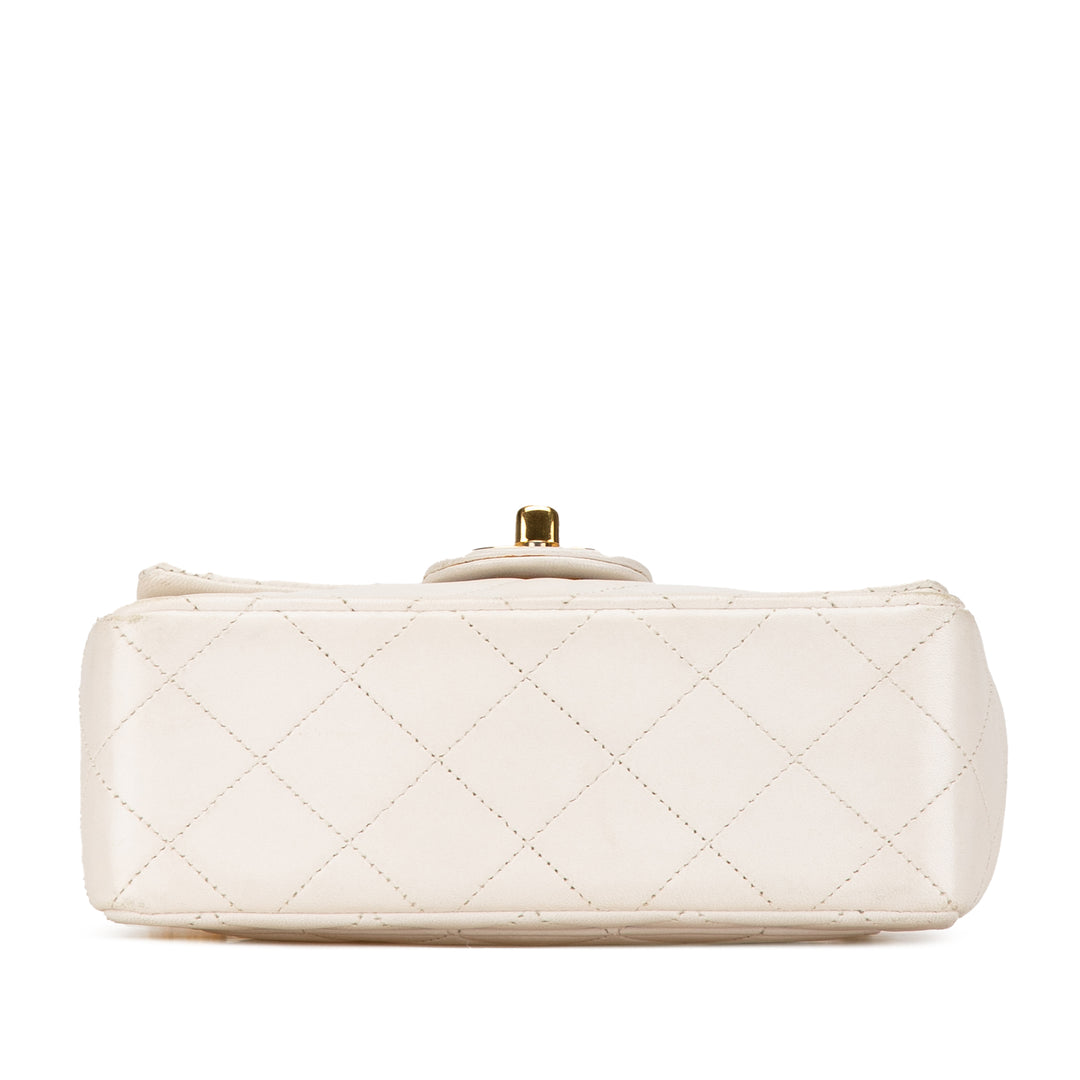 Mini Square Classic Lambskin Single Flap White - Gaby Paris