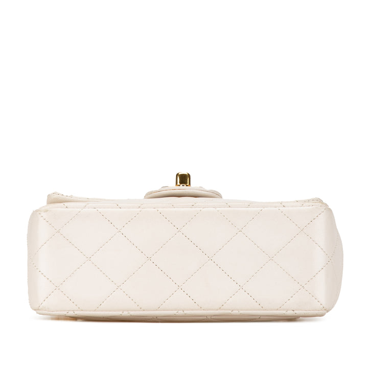 Mini Square Classic Lambskin Single Flap White - Gaby Paris