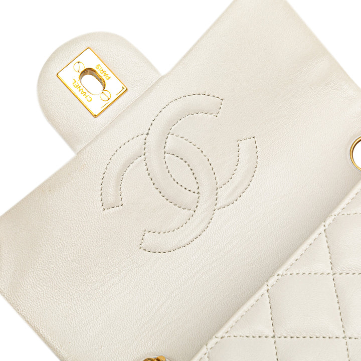 Mini Square Classic Lambskin Single Flap White - Gaby Paris