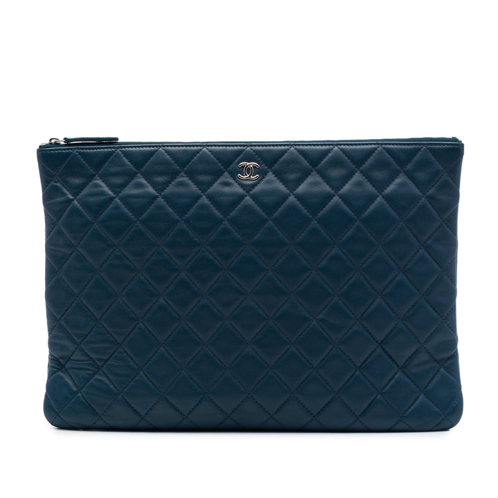 Matelassé O Étui Pochette Grand Cuir d'agneau Bleu